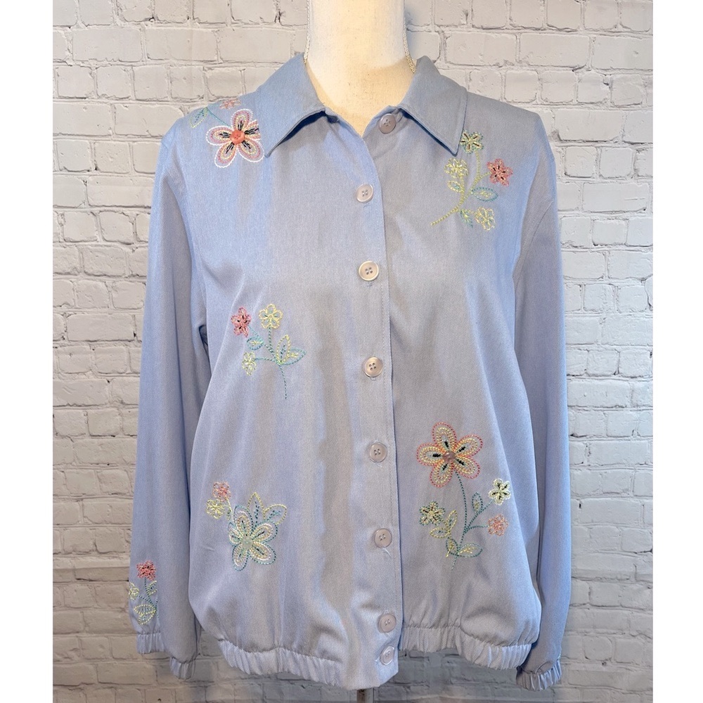 ALFRED DUNNER Jacket Vintage Chambray Blue with Floral Embroidery-14P